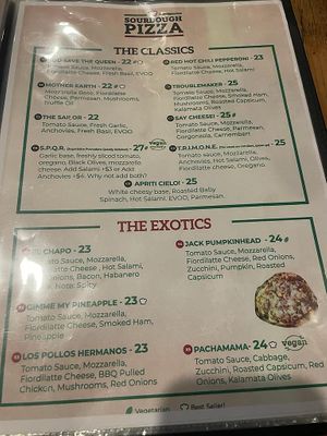 Pizza menu at Bella Alice in Alice Springs