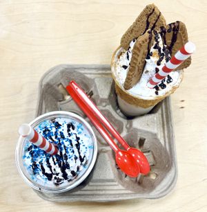 Believe it or not they tasted even better than they looked! Vegan blueberry pancake and vegan coffee shake, both w/ vegan whipped cream  at Shakeno8 in Columbus