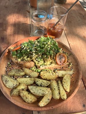 Toast with scrambled tofu  at Harmunis Vegan Brunch in Tangalle