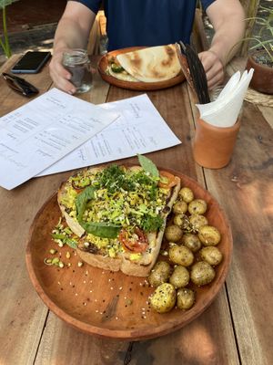 Toast and sandwich with tofu  at Harmunis Vegan Brunch in Tangalle