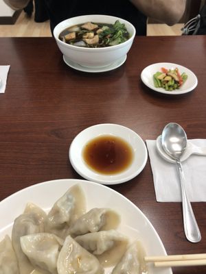 dumplings and noodle soup at Tai Lai in Taipei