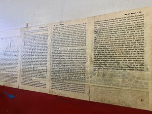 Pages of On The Road pasted along the interior  at Kafe Kerouac in Columbus