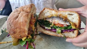 Mushroom burger at Sprout Eden in Eden