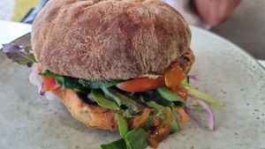 Mushroom burger at Sprout Eden in Eden