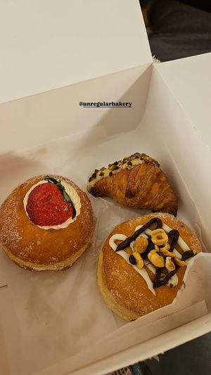 The only one I'm 100% sure about is vegan in this picture is the one with vegan Nutella and hazelnut. at Unregular Bakery in New York City