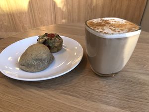 Pastries and chai latte  at Cocooning Café in Montreal