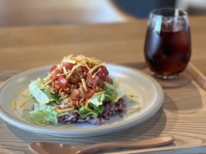 soy meat tacorice  at This Is Coffee  in Kani