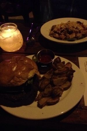 Bulgogi mushroom burger and the peanut bowl. at The Foggy Goggle in Halifax