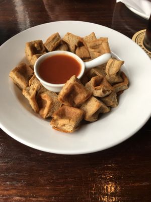 Vegan waffle bites and hot sauce appetizer  at The Foggy Goggle in Halifax