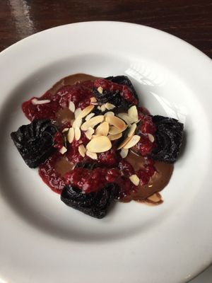 Warm fudge torte tasted like raspberry and dark chocolate truffle ! at The Foggy Goggle in Halifax