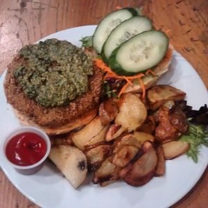 Quinoa burger. Ask for no mustard as it contains honey.  at The Foggy Goggle in Halifax