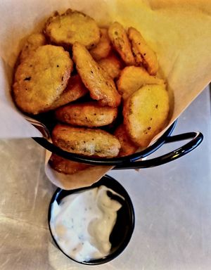 Vegan Fried Pickles - make sure you ask for the vegan dipping sauce at Jet's in Sacramento