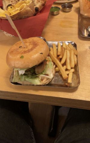 Samosa burger- tastes way better than it looks  at Namaste Village - Twickenham in Twickenham