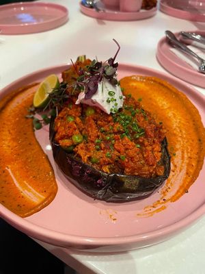 Eggplant with soy meat at Love Vibe   in Abu Dhabi