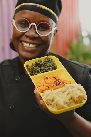 Trinidadian roti filled with callaloo, pumpkin, and mango chitin. It’s the perfect fall dish you don’t want to miss! 🍽️ at Cafe Caye Mange in Yarmouth