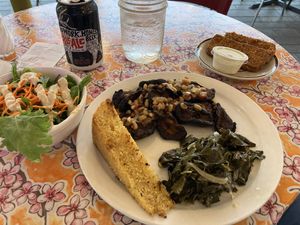 Shiitake mushrooms and cornbread! at The Root Cafe in Little Rock