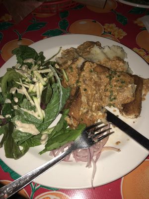 Country Fried Tofu with a few bites taken out (sorry, I couldn’t resist). at The Root Cafe in Little Rock