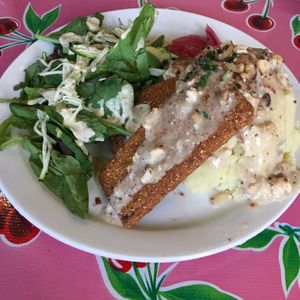 Unbelievable Country Fried Tofu with Vegan Gravy at The Root Cafe in Little Rock