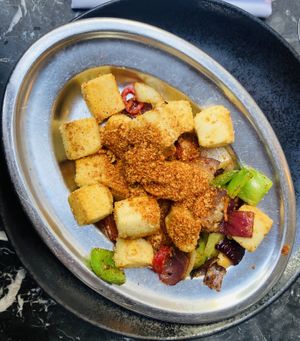 Salt and chilli tofu, served with rice. Really delicious   at Mama Yo in Dublin