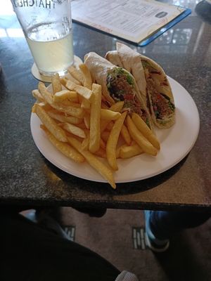 Falafel wrap and chips at The Sportsman in Bristol