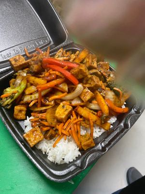 Stir Fry Vegetables with Tofu and Jasmine Rice at Vegetarian To Go in Decatur