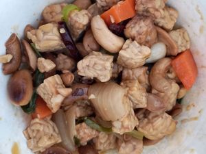 Cashew tempeh stir fry at VEXY Vegan in Bangkok