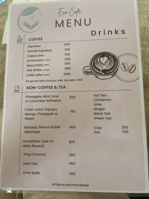 Drinks menu  at Spa Una & Eco Café in Unawatuna