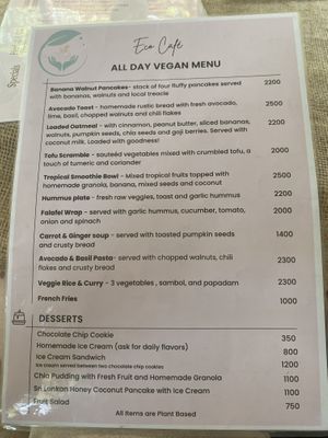 Food menu  at Spa Una & Eco Café in Unawatuna