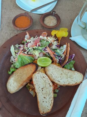 Tofu scramble and salad. at Spa Una & Eco Café in Unawatuna