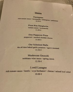 Pizzas & Schnitzel Balls were not available   at L'enoteca in Rabat