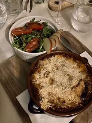 Lentil lasagna with salad - amazing! (Not gluten free )  at L'enoteca in Rabat