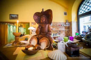 The bar at Ananta where you can choose tea or some special bio fruit drinks, fentimans and so on. at Ananta in Prague