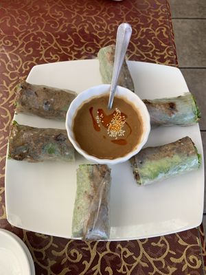 “Beef” spring rolls with peanut dipping sauce…super good!   at Bodhi Bowl in Sacramento