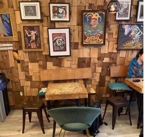 Hippy-like decor at Mellow Yellow Coffee and Vibes in New York City