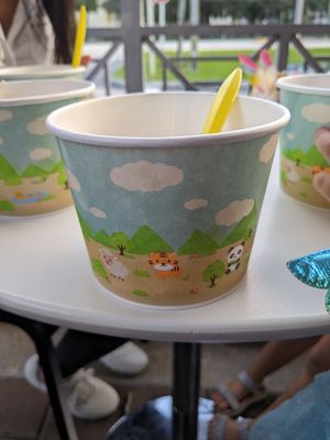 Cute cups for the frozen yogurt. at The Skinny Dip in Hollywood
