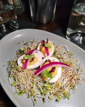 HUEVOS DEL DIABLO
Shiitake Bacon, Cilantro, Pickled Onion (4 pieces) at BAR NENA in New York City