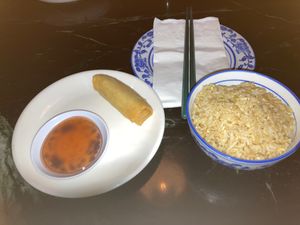 Spring roll and rice at Blue Willow - 夜来湘 in New York City