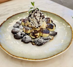 Chocolate waffles with cream and icecreamm  at Kem-Kon Pahurat (เข้ม-ข้น พาหุรัด) in Bangkok