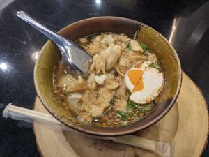 Tom yum with "egg" at Kem-Kon Pahurat (เข้ม-ข้น พาหุรัด) in Bangkok
