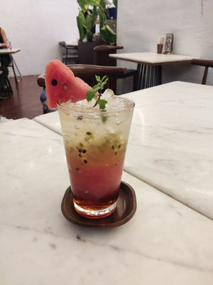 Watermelon and passion fruit drink at Kem-Kon Pahurat (เข้ม-ข้น พาหุรัด) in Bangkok