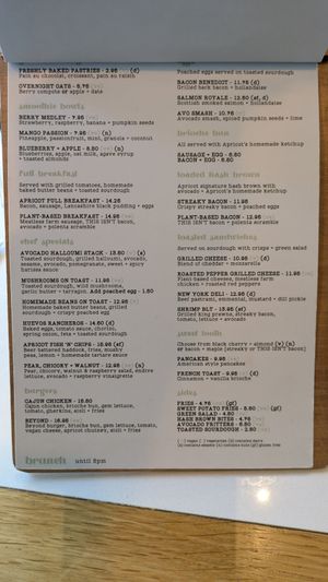 Menu at Apricot Brunch + Bar in Lytham St Annes