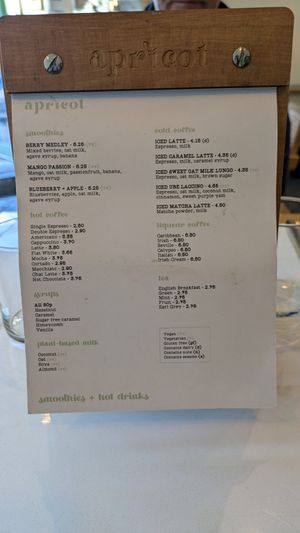 Menu at Apricot Brunch + Bar in Lytham St Annes