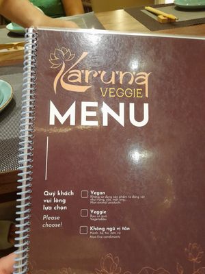 Menu at Karuna Veggie in Ho Chi Minh City