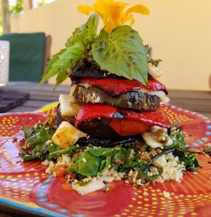 Mediterranean stack - a burst of flavours fresh from our gardens at Pure Cafe in Greyton