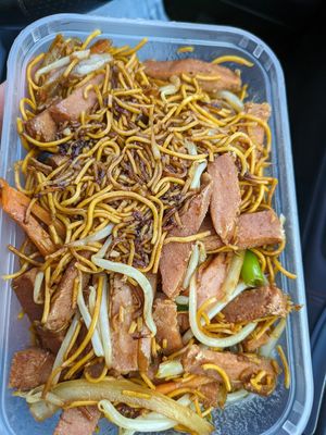 Soft noodles with 'ham' at Wawin Vegan Chinese in Glasgow