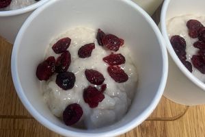 Rice pudding made with plant based milk (almond or oat) & cranberries at Mamossa  in Gagny