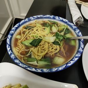 Noodles with pak choi in veggie broth (veganised) at Ming Xuan Ge in Bolzano