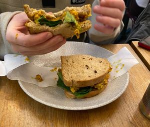 coronation chickpea sandwich   at Levens Kitchen in Kendal