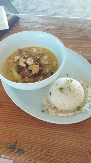 Tofu coconut curry at Barefoot Caribe in Caye Caulker