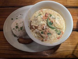 Coconut curry with tofu at Barefoot Caribe in Caye Caulker